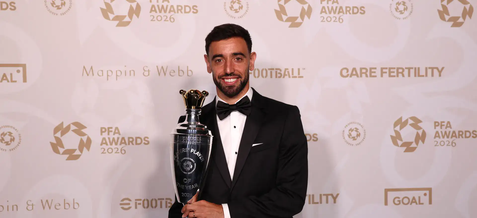 Bruno Fernandes with the PFA award for Player of the Season in the Premier League