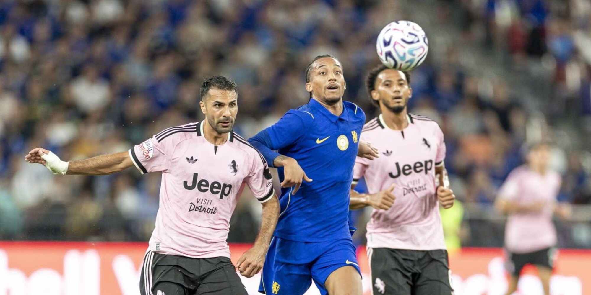 Chelsea and Juventus players in a battle for the ball