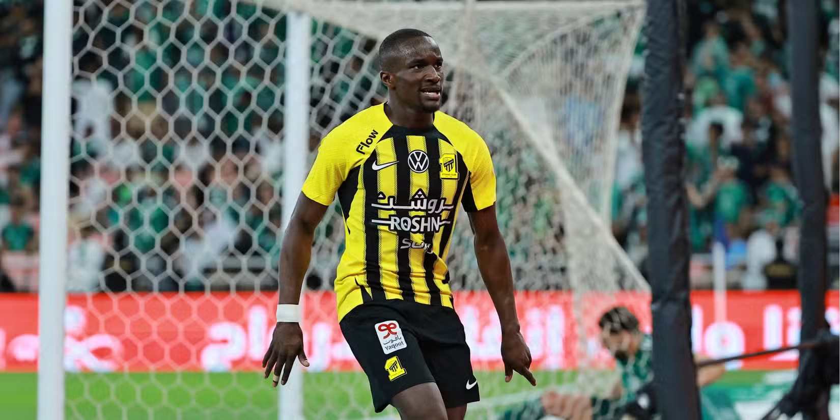 Moussa Diaby celebrates after scoring a goal