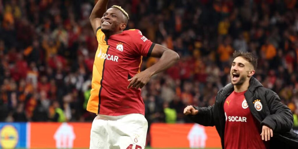 Victor Osimhen celebrates after scoring for Galatasaray
