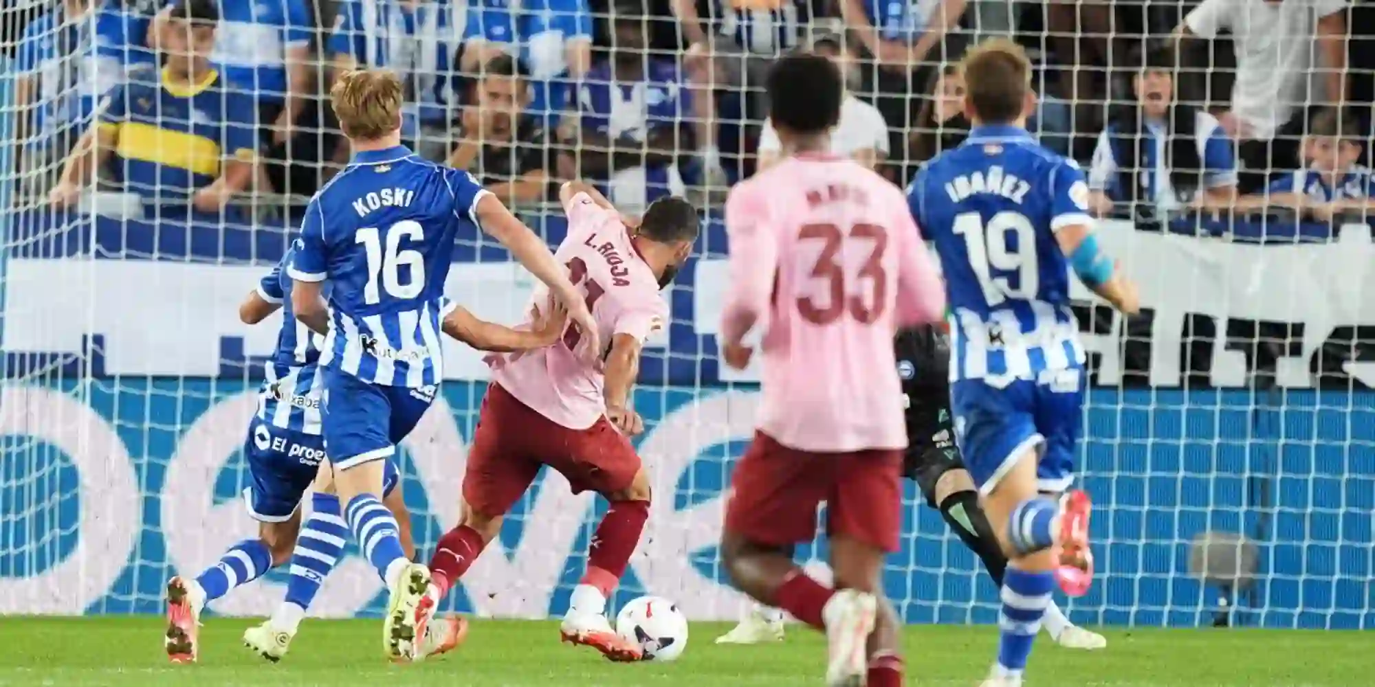 Valencia's Luis Rioja shooting towards Alaves' goal