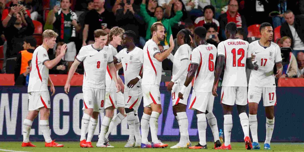 England players celebrate after scoring against Czechia