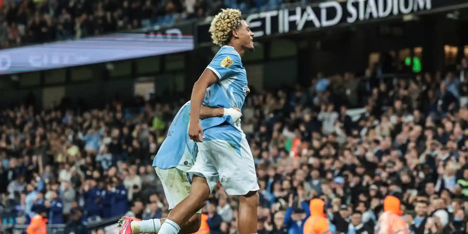 Floyd Samba celebrates after scoring against Norwich
