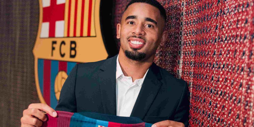 Gabriel Jesus during his presentation as Barcelona player