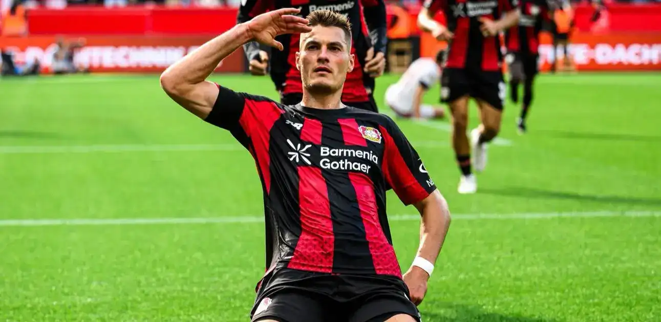 Patrik Shick celebrates after scoring against RB Leipzig