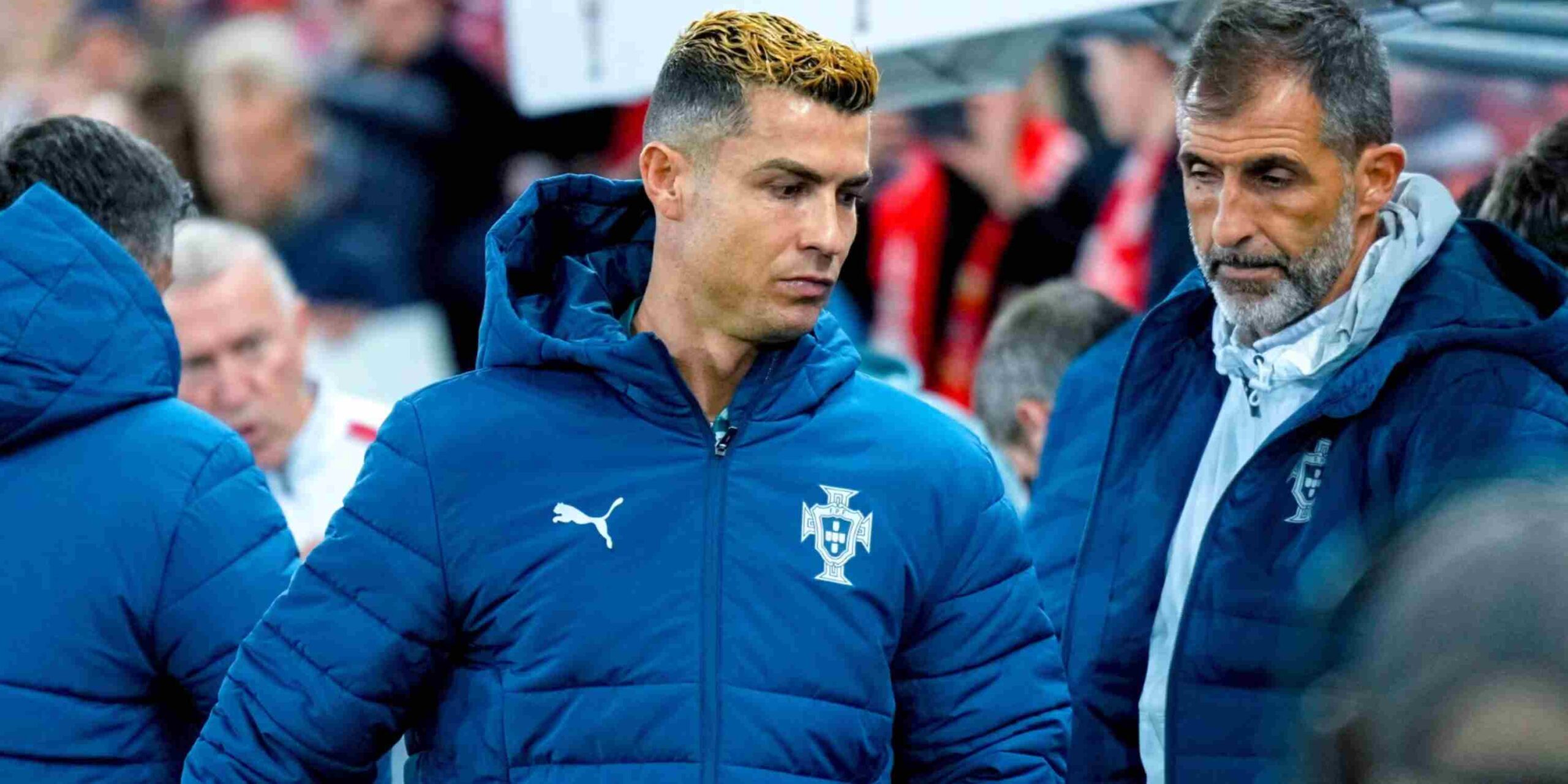 Cristiano Ronaldo leaving the pitch as unused substitute