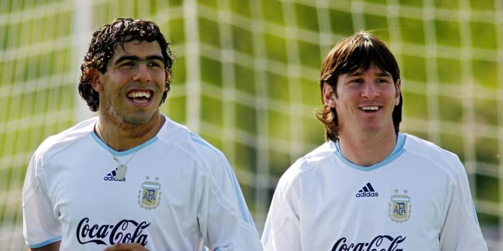 Carlos Tevez and Lionel Messi in Argentina NT training