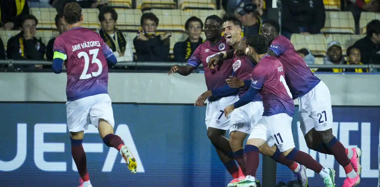 Torreense players celebrate after scoring against Lillestrom