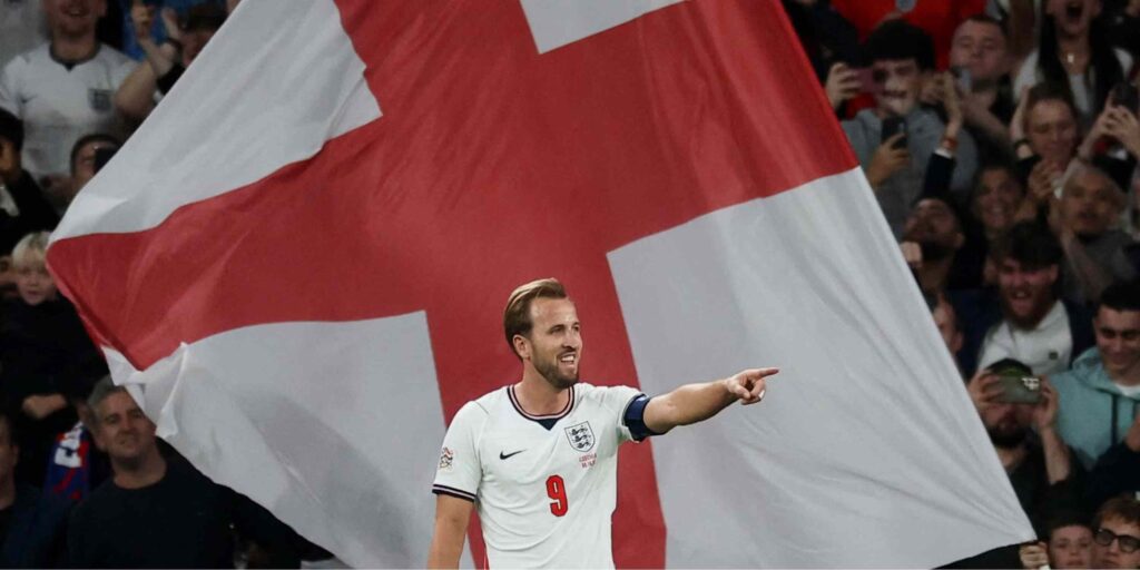 Harry Kane celebrates after scoring against Czechia