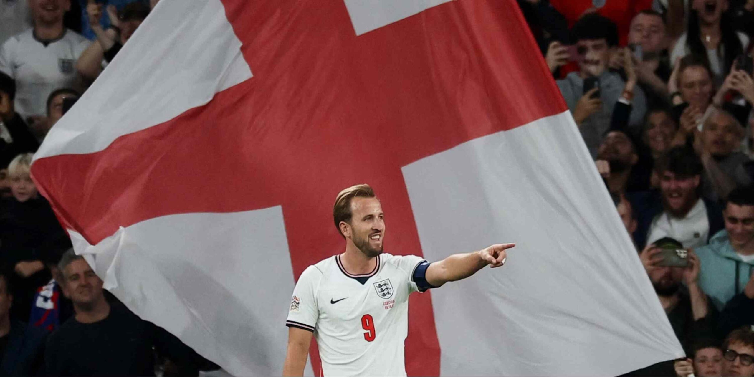 Harry Kane celebrates after scoring against Czechia