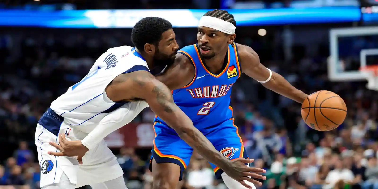 Kyrie Irving guarding Shai Gilgeous-Alexander
