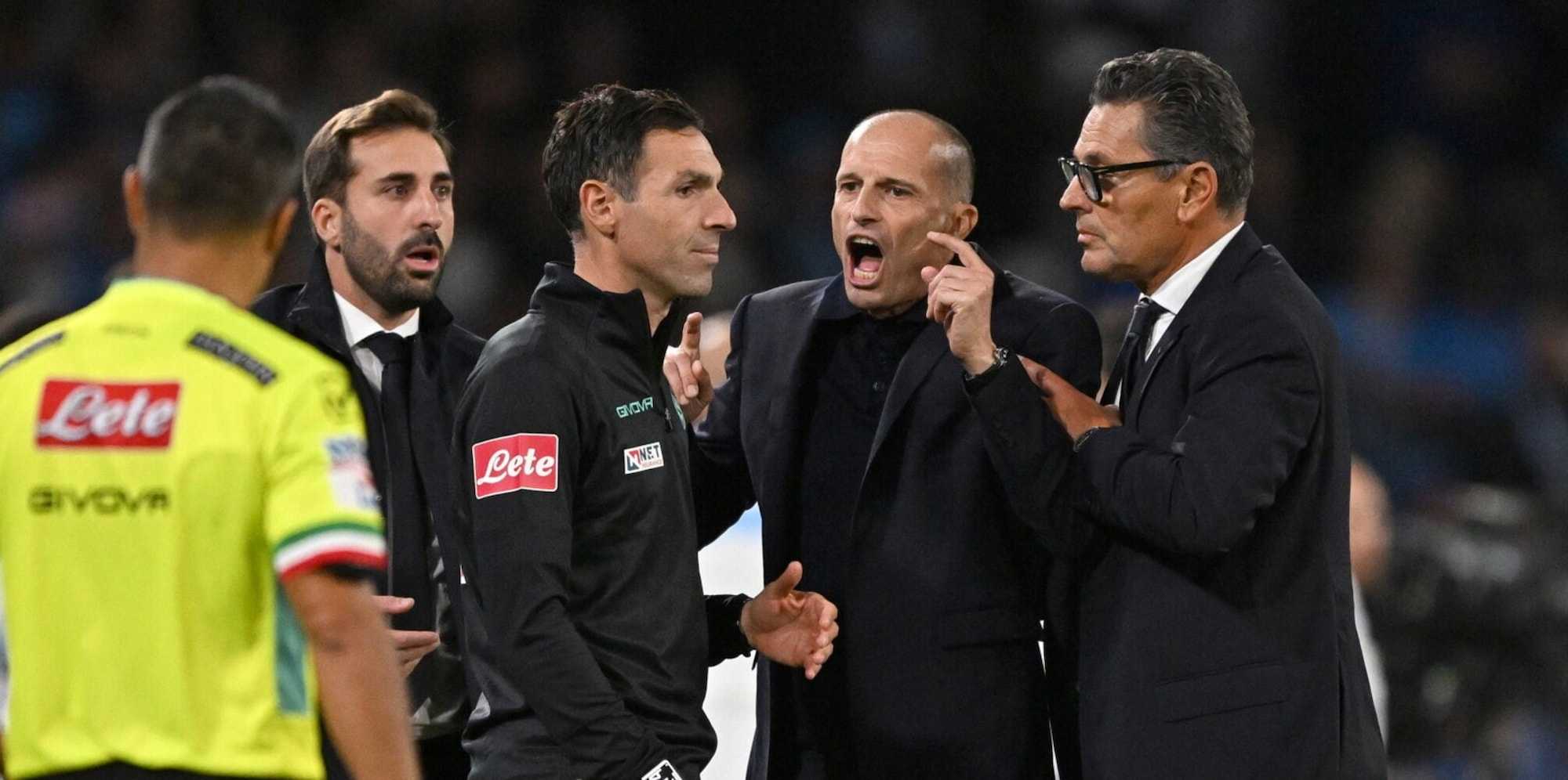 Napoli head coach Max Allegri screaming at a referee